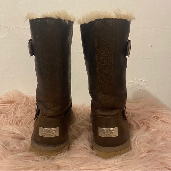 UGG Sutter Toast Leather Fur Boots Womens Sz 6 - Picture 2 of 8